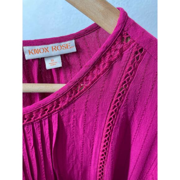 Knox Rose Eyelet Ladder Stitch Top Blouse Magenta Pink Flutter Short Sleeve XL - Picture 4 of 5